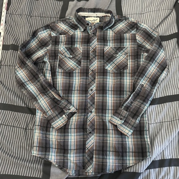 Coastal Other - Coastal Shirt Mens Small Blue Gray Plaid Western Pearl Snap Long Sleeve Cotton